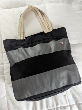 Hurley Vintage Black & Gray Striped Cotton Tote